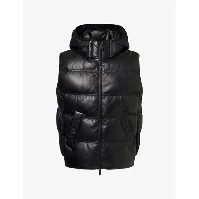 Moncler Womens Impression Hooded Leather Gilet Black