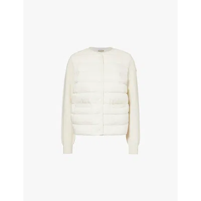 Moncler Womens Ivory Branded-patch Quilted Wool-down Cardigan