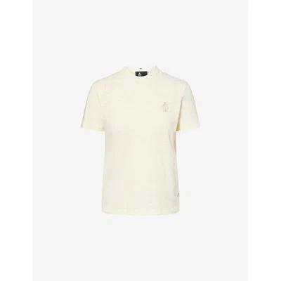 Moncler Womens Ivory Logo-embroidered Cotton T-shirt In Neutral