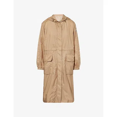 Moncler Womens Medium Beige Hiengos Hooded Shell-woven Parka In Brown