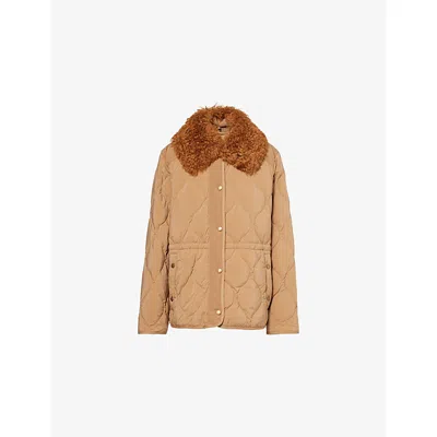 MONCLER WOMENS MEDIUM BEIGE QUINTIN HOODED SHELL-DOWN JACKET XL