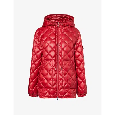 Moncler Womens Medium Red Relaxed-fit Hooded Shell-down Jacket