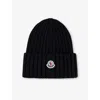 Moncler Logo Patch Ribbed Beanie In Black