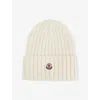 Moncler Womens Cream Brand-appliqué Ribbed Wool Knitted Beanie In Cream