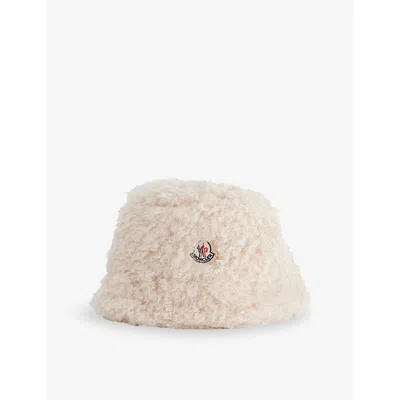 Moncler Womens Light Beige Brand-patch Faux-fur Bucket Hat In Neutral