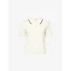 Moncler Womens White Crop Short-sleeves Cotton-knit Polo Shirt In Neutral