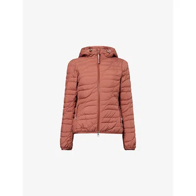 Moncler Womens Brown Delebiao Hooded Short Down Jacket