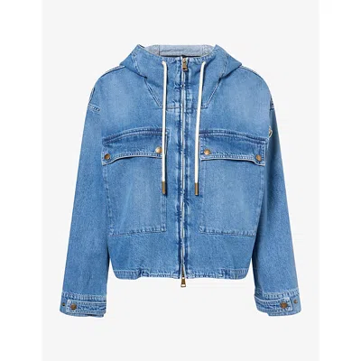 Moncler Womens  Ecrevisse Brand-badge Denim Jacket In Medium Blue