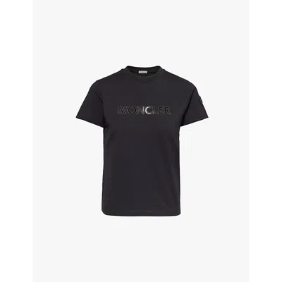 Moncler Womens Black Embellished-logo Short-sleeve Cotton-jersey T-shirt