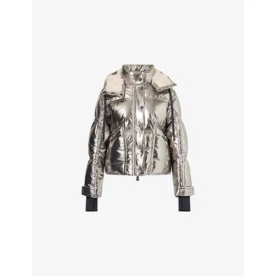 Moncler Womens Silver Celaque Hooded Woven-down Jacket