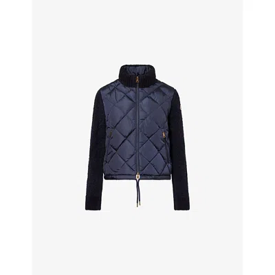 Moncler Womens Hybrid Logo-badge Nylon And Cotton-knit Cardigan Navy In Blue