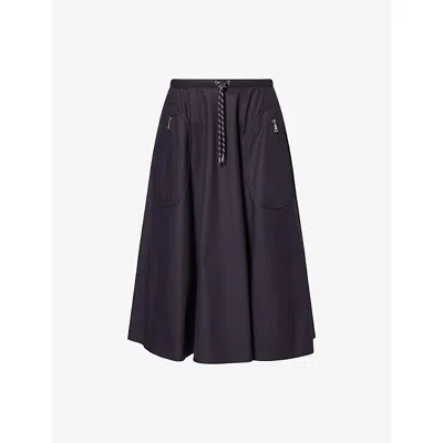 Moncler Womens  Logo-badge Drawstring Utility Cotton-nylon Midi Skirt In Blue
