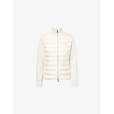 Moncler Womens Light Beige Logo-badge Padded Zip Wool And Nylon Cardigan In Sand