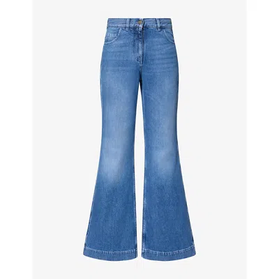 Moncler Womens  Mid-rise Flared-leg Denim Jeans In Blue