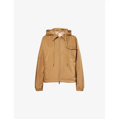 Moncler Womens Brown Vallery Hooded Shell-down Jacket Xs In Gold