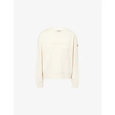 Moncler Womens Natural Brand-embroidery Round-neck Cotton-jersey Sweatshirt In Brown