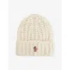 Moncler Womens Natural Logo-patch Cable Knit Beanie Hat In Gray