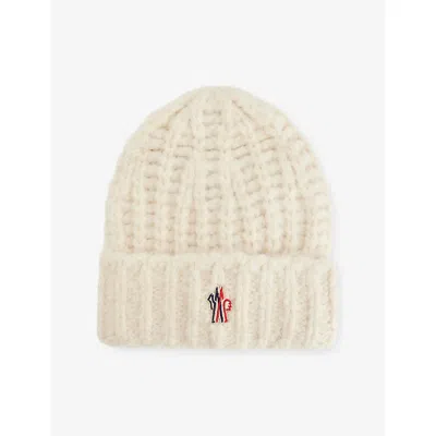 Moncler Womens Natural Logo-patch Cable Knit Beanie Hat In Gray