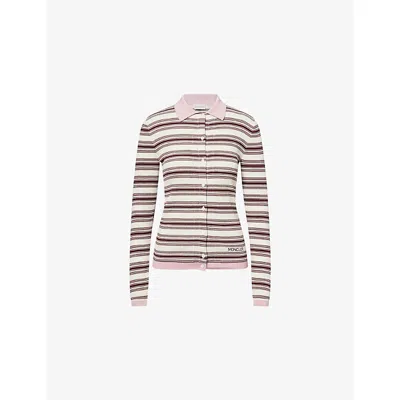 Moncler Womens Natural Striped Long-sleeve Cotton Polo Shirt In Neutral