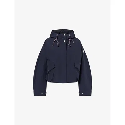 Moncler Womens Navy Eucalyptus Hooded Down Jacket In Blue