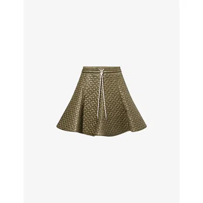 Moncler Womens Olive Floral-quilted Shell Drawstring Mini Skirt In Green