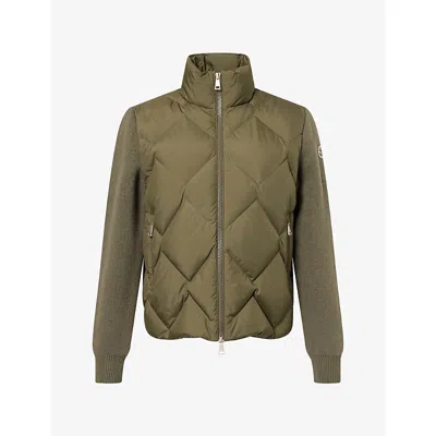 Moncler Womens Padded Zip-up Wool And Cashmere-blend Cardigan Dark Green
