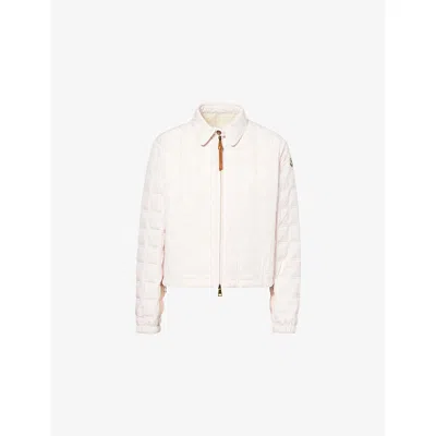 Moncler Womens Pastel Pink Iris Quilted Lightweight Down Jacket Xs In White