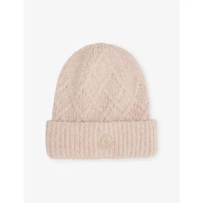 Moncler Womens Pink Logo-badge Ribbed Alpaca-knit Hat In Neutral