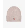 Moncler Womens Rose Ribbed Logo-patch Alpaca Beanie Hat In Pink