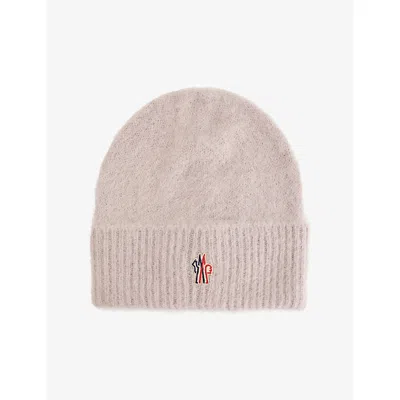 Moncler Womens Rose Ribbed Logo-patch Alpaca Beanie Hat In Pink