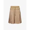 Moncler Womens Pleated Elasticated Woven Mini Skirt Tan In Brown