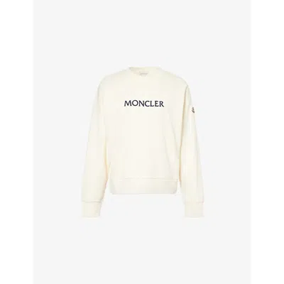MONCLER WOMENS WHITE BRAND-EMBROIDERY ROUND-NECK COTTON-JERSEY SWEATSHIRT XS