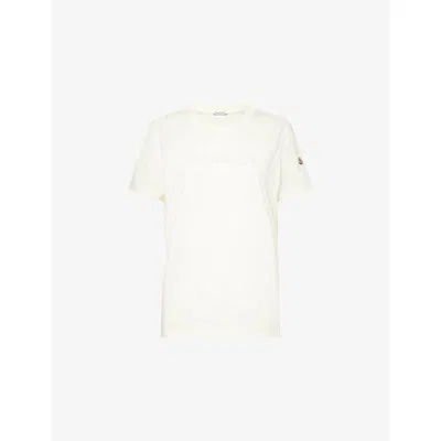 Moncler Womens White Logo-embroidered Round-neck Cotton-jersey T-shirt Xs In Neutral