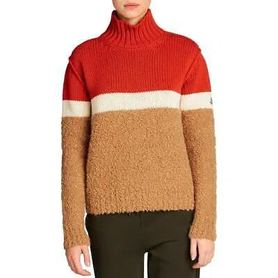 Pre-owned Moncler Womens Wool Mixed Media Pullover Mock Turtleneck Sweater Top Bhfo 1811 In Red/beige