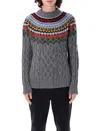 Moncler Cable Knit Jacquard Sweater In Grey