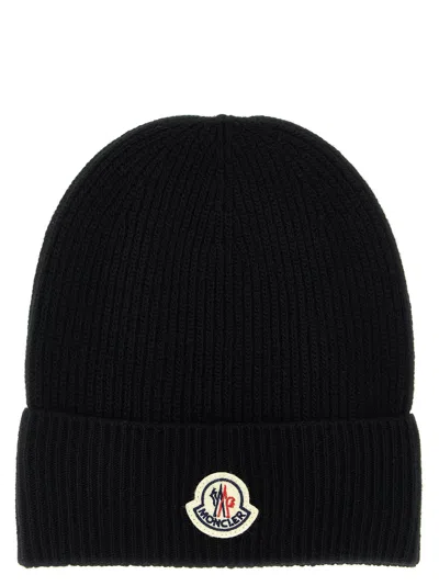 Moncler Wool And Cashmere Beanie In Navy Blue In Black