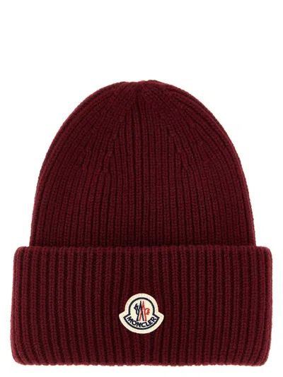 Moncler Wool And Cashmere Beanie Hats Bordeaux In Red