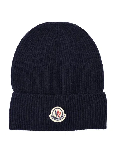 Moncler Wool And Cashmere Beanie In Navy Blue