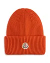 Moncler Logo Hat With Folded Cuff And Ribbed Texture In Red