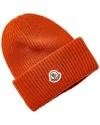 Moncler Logo Hat With Folded Cuff And Ribbed Texture In Orange