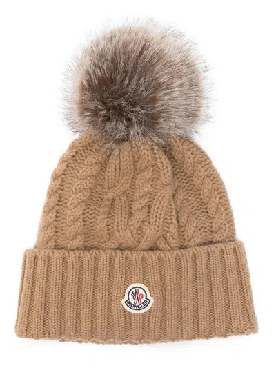 Moncler Wool And Cashmere Blend Beanie With Pom Pom In Brown