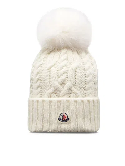 Moncler Wool And Cashmere Blend Hat With Pom Pom In White