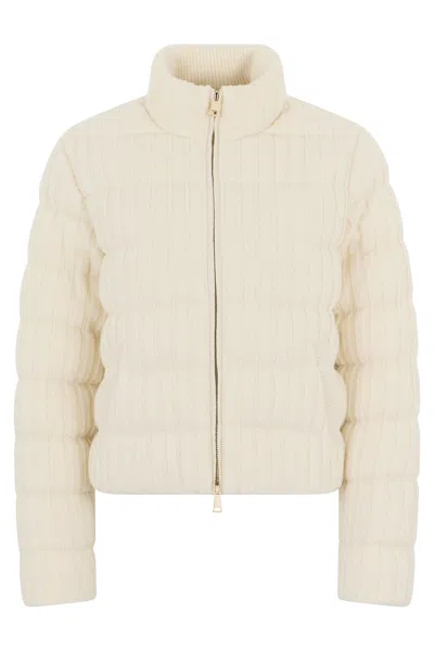 Moncler Wool & Cashmere Blend Padded Cardigan In Neutral