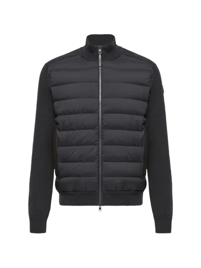 Moncler Padded Knit And Nylon Jacket In Black