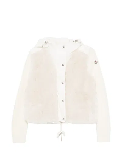 Moncler Wool & Cashmere Blend Padded Zip-up Cardigan In White