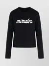 Moncler Cropped Sweater With Contrasting Embroidered Logo In Black