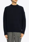 Moncler Wool And Cashmere Crewneck Sweater In Navy