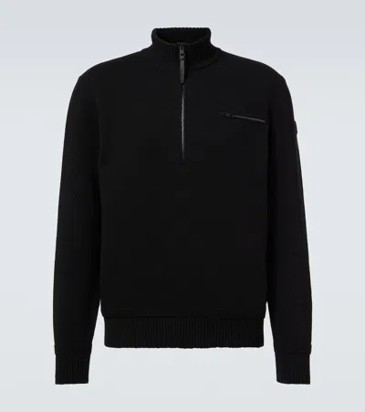Moncler Wool And Cashmere Half-zip Sweater In Blue