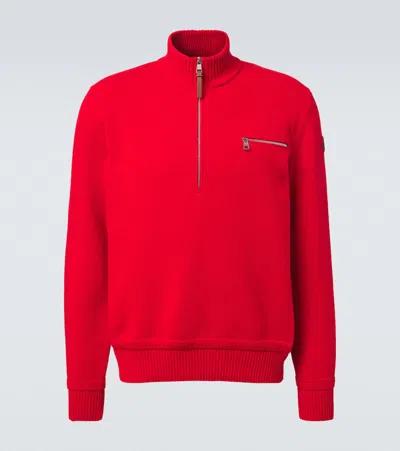 Moncler Wool And Cashmere Half-zip Sweater In Red