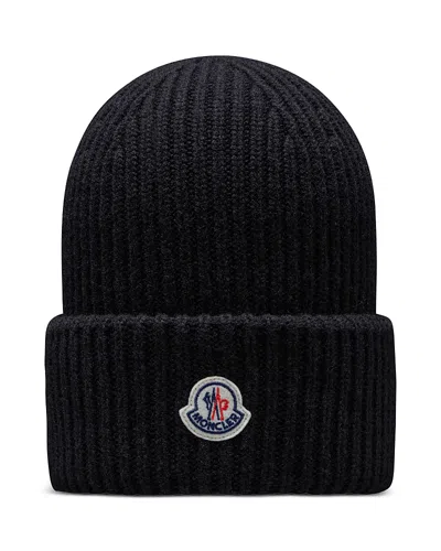 Moncler Wool & Cashmere Logo Patch Beanie In Black